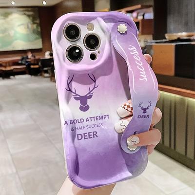 TEMU Soft Gel Anti-fall Cream Ribbon Style Purple Charm Fawn Print Mobile Phone Case Suitable For Series 11\12\13\14\15\16promax Series A05/a15/a25/a35/a55/s23/s24ultra Image