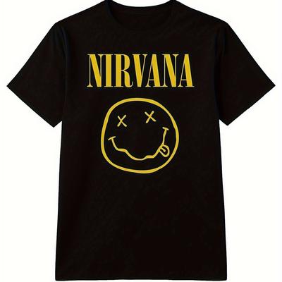 "TEMU 1pc Graphic Tee - Casual Crew Neck, White With Colorful Band Logo & "come " Text, Music Tee For Fans, Design, , 100% Cotton, Short Sleeve, Loose Fit, Machine Washable, Band Tshirt" Image