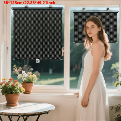 TEMU 1pc Without Drilling Sunshade, Door And Window Suction Cup Retractable Roller Blind, Sun Protection, Uv Protection And Heat Insulation, Suitable For Office, Car, Room Kitchen Image