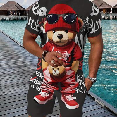 TEMU Casual Sports Suit Breathable Outdoor Casual Men's T-shirt And Five-pants Set Summer 3d Printing Set For Adult Men Image