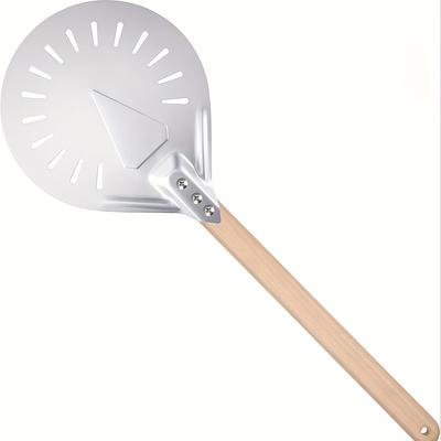 TEMU 10-inch Round Aluminum Pizza Peel With Non-slip Perforated Surface, 15.6-inch Wooden Handle For Homemade Pizza Bakers, Pizza Paddle Image