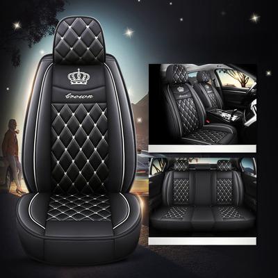 TEMU Luxury 5-for Seat Car Seat Covers, Premium Universal Fit, Full Coverage Pu Leather With Sponge Filler, Breathable, Non-washable, Complete Car Interior Protection Set Image