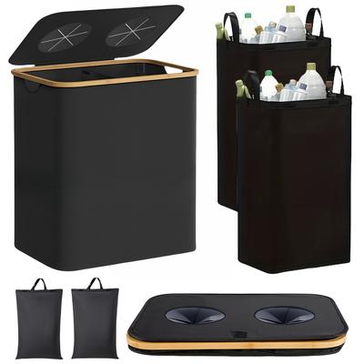 TEMU 140l Foldable Kitchen Recycling Bin With Removable Carrying Bag – Modern Black Fabric Trash Can For Plastic, Metal, And Beverage Bottles, Home Storage Solution, Ideal Gift For Christmas Image