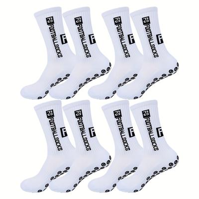 "TEMU 4 Pairs Of White Football Socks With Black "f" Logo, Non-slip, Mid-calf, Breathable, Durable Polyester For Football Players, Football Gear | Midcalf Socks | Knit Texture" Image