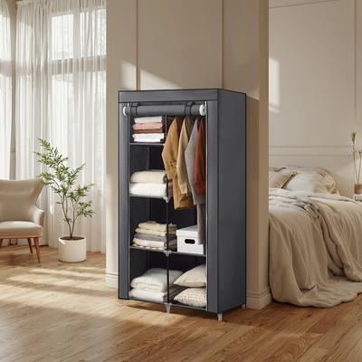TEMU Wardrobe, 1 Clothes Rail, 6 Levels, 88 X 45 Cm, Microfiber, Metal Frame Image