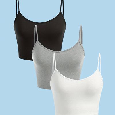 TEMU 3pcs Women's Casual Breathable Cami Vests - Sleeveless, Stretchy & Comfortable, /grey, Casual Attire, High Elasticity Fabric, Pullover Style, Wea Image