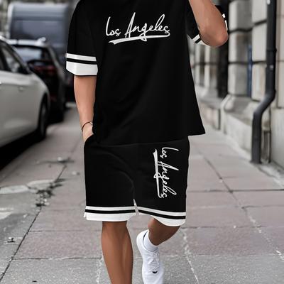TEMU Casual Sports Suit Breathable Outdoor Casual Men's T-shirt And Five-pants Suit Summer 3d Printing Suit For Adult Men Image