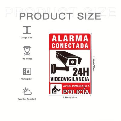 TEMU 1pc Vintage-style 8x12 Inch Metal Sign With Video Surveillance Warning - Aluminum, Easy Wall Mount, Design For Security Image