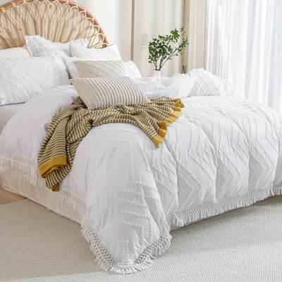 TEMU Jit3pcs 110g1 Month Chemical Fiber Polyester Cut Grid Tassel Quilt Cover Set, Three-piece Bedding Set, 1 Quilt Cover 2 Pillowcases, Duvet Cover Set, American Pastoral Style, Ten Sizes Image