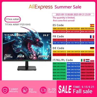 TITAN ARMY P2510HS Flat 16:9 Fast IPS FHD 240 Hz Update auf 300 Hz Gaming-Monitore mit lebendigen Farben 1920 x 1080 Auflösung 1 ms GTG