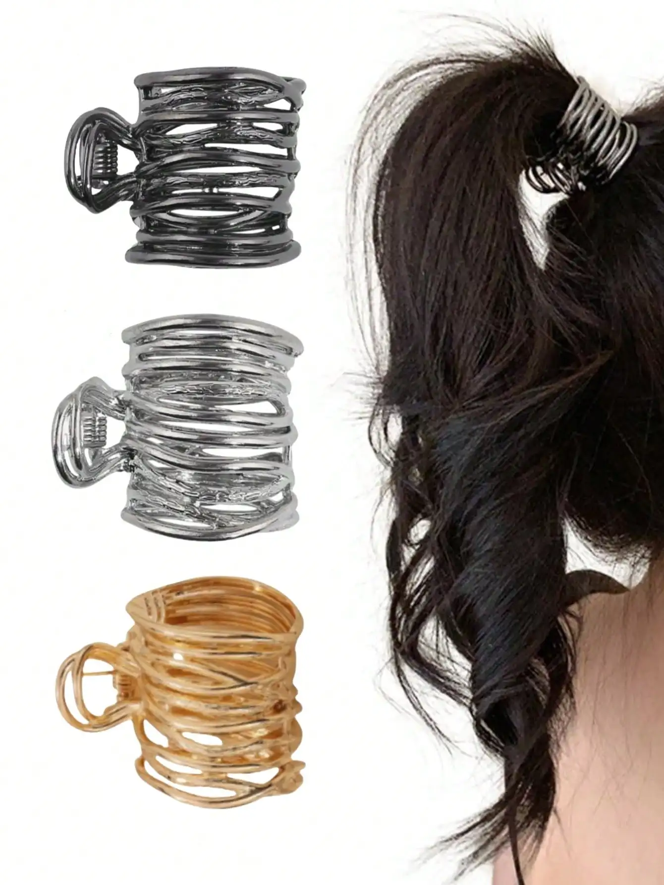 1pc/3pcs Mode Goldene Farbe Hohl Geometrische Haar Clips Metall Haar Klaue Kreuz Haarspange Stirnband Haarnadel Haar krab Frauen Haar A Image