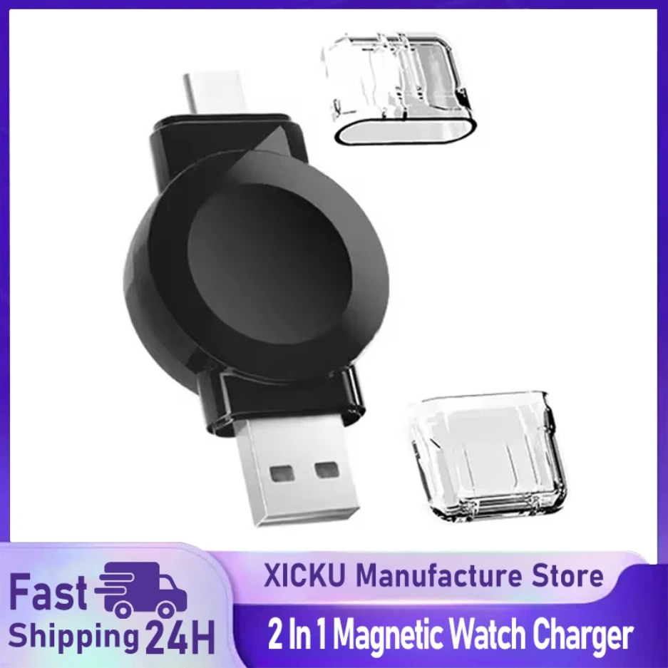 2-in-1-Uhr, magnetische kabellose Ladeschnittstelle für Apple Watch iWatch 9, 8, 7, 6, 5, SE 4, 3, 2, schnelles Aufladen, tragbar, Typ-C, USB Image