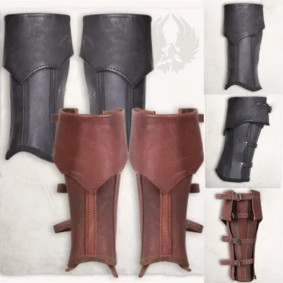 Mittelalterliche Leder Beinrüstung Wikinger Ritter Pirat Beinschienen Half Chaps Gothic Schuh Image