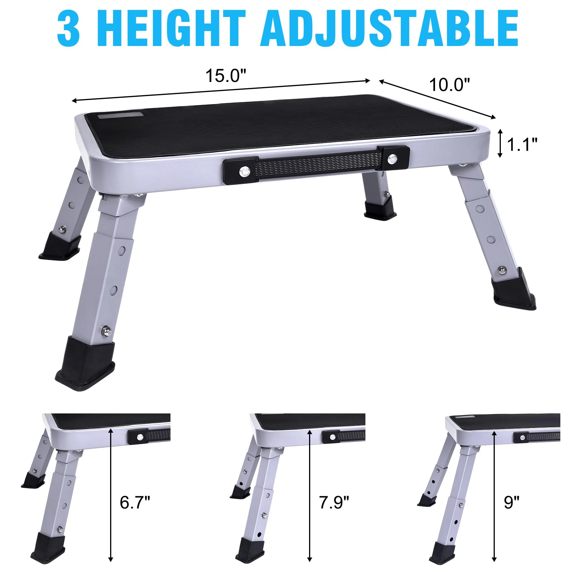3-stufiger, verstellbarer, klappbarer Tritthocker, faltbarer Tritthocker, sicherer Metall-Tritthocker für Schlafzimmer, Küchen, Büros, SUVs usw. fo