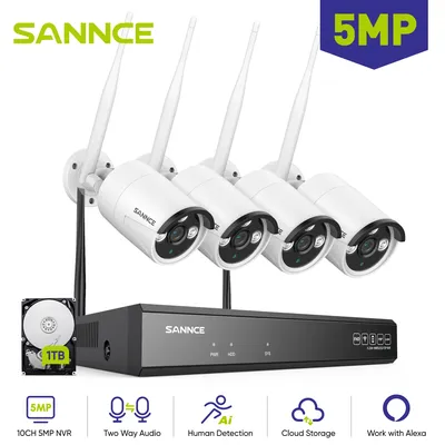 SANNCE 5MP WiFi CCTV System 10CH NVR Zwei-wege Audio Sicherheit Kamera System Video Überwachung Kit Outdoor Wireless IP Kameras