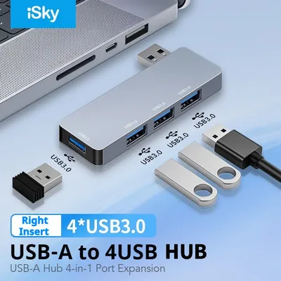 iSky 4-in-1 USB-Hub Laptop-Dockingstation 5 Gbit/s High-Speed 4 USB 3.0 Image