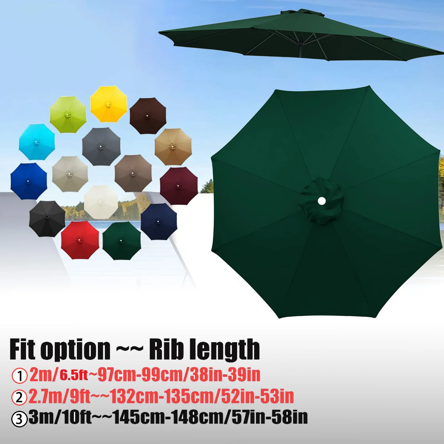 Terrassenschirm-Ersatzüberdachung, 6,5 Fuß, 9 Fuß, 10 Fuß, Tischschirmüberdachung für den Außenbereich, 6 Rippen, 8 Rippen, Ersatz-Sonnenschirm-Überdachung Image