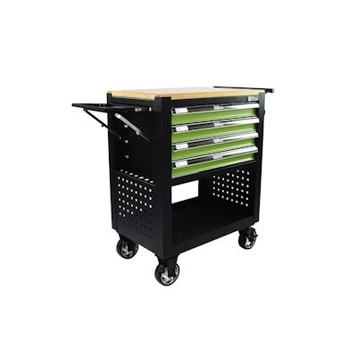 TRUTZHOLM Werkstattwagen Werkzeugwagen 4 Schubladen leer grün Massivholz Platte Profi Compact Image