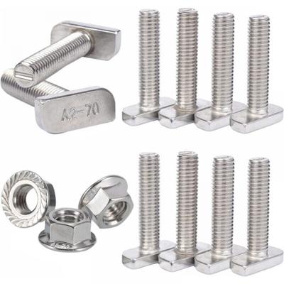 Cyslmuk - M8 x 20 Hammerkopfschraube A2 Edelstahl T-Schienenbolzen mit Flanschmutter für PV-Modul, Image