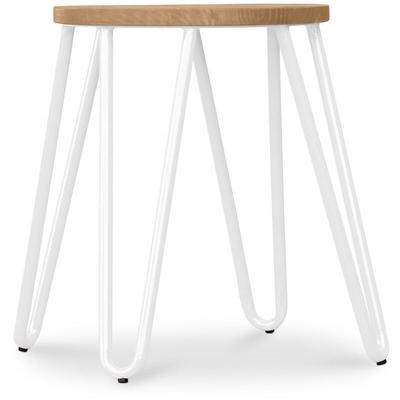 Privatefloor - Hairpin Hocker - 44cm - Helles Holz und Metall Weiß - Metall, Holz, Stahl, Holz Image