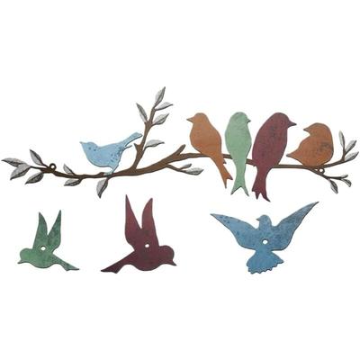 Lntyq - 1 Set Metallvögel Wandkunst Vögel Zweig Wanddekoration Hängendes Blatt Eisen Baumskulptur Image