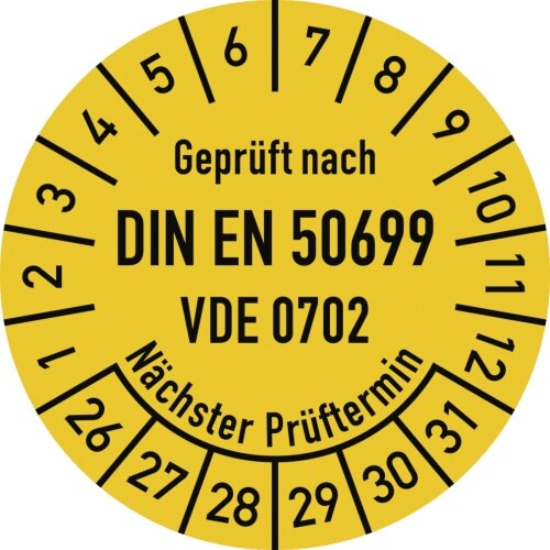 Dreifke® Prüfplakette DIN EN 50699 Nächster P., 2026-2031, Dokumentenf., Ø30mm,10 Stück/Bogen Image