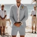 Herren Leinen Strand Hochzeits Shorts Anzüge Trauzeugen Mode Alltag Einfarbig Sommer Standard Passform 2-teilig Einreiher Zwei-Knöpfe