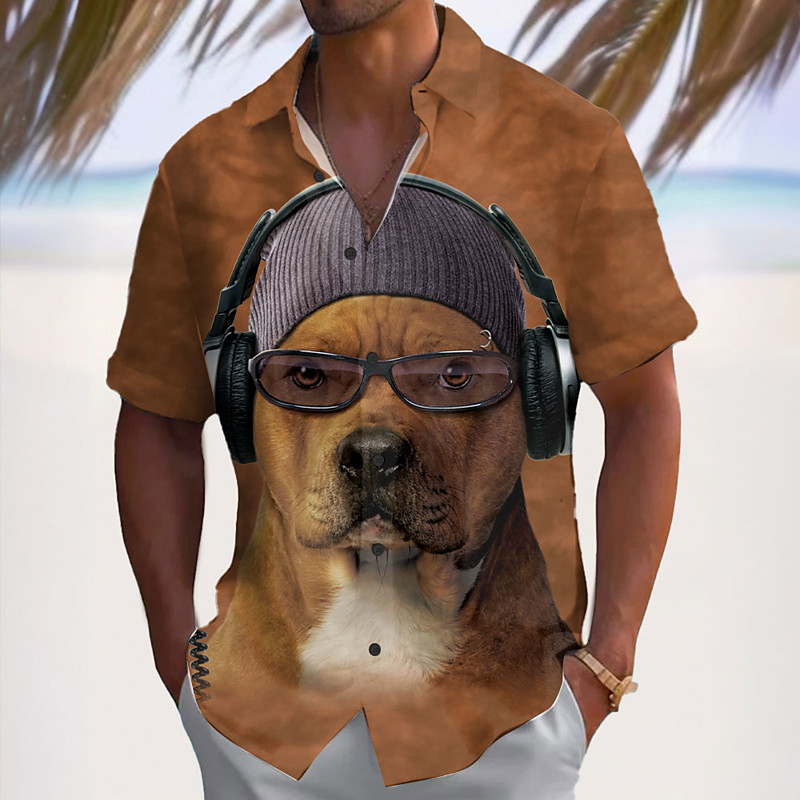 Bono Pitbull by VINCENT HIE Men's Animal Dog Button Up Shirt Short Sleeve Designer Shirt Limited Artist Edition
