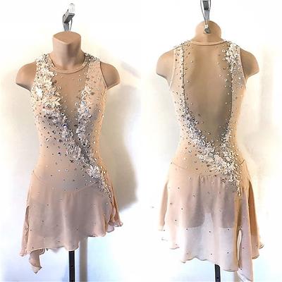 Figure Skating Dress Women's Girls' Ice Skating Dress Champagne Patchwork Open Back Mesh High Elasticity Training Competition Skating Wear Classic Crystal / Rhinestone Sleeveless Ice Skating Figure