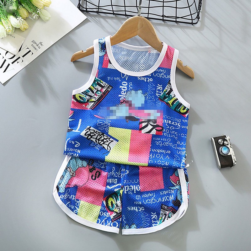 2 Pieces Toddler Boys Tank Shorts Outfit Animal Cartoon Sleeveless Cotton Set Outdoor Fashion Daily Summer Spring 3-7 Years Blue dinosaur feather car