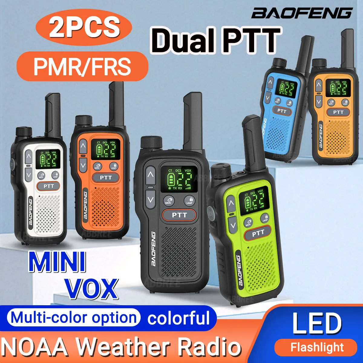 2 stücke Baofeng BF-T18 Mini Walkie Talkie Long Range PMR FRS Dual PTT NOAA VOX Zwei Weg Radio Typ-C Ladegerät Für Reise Baofeng F22 Image