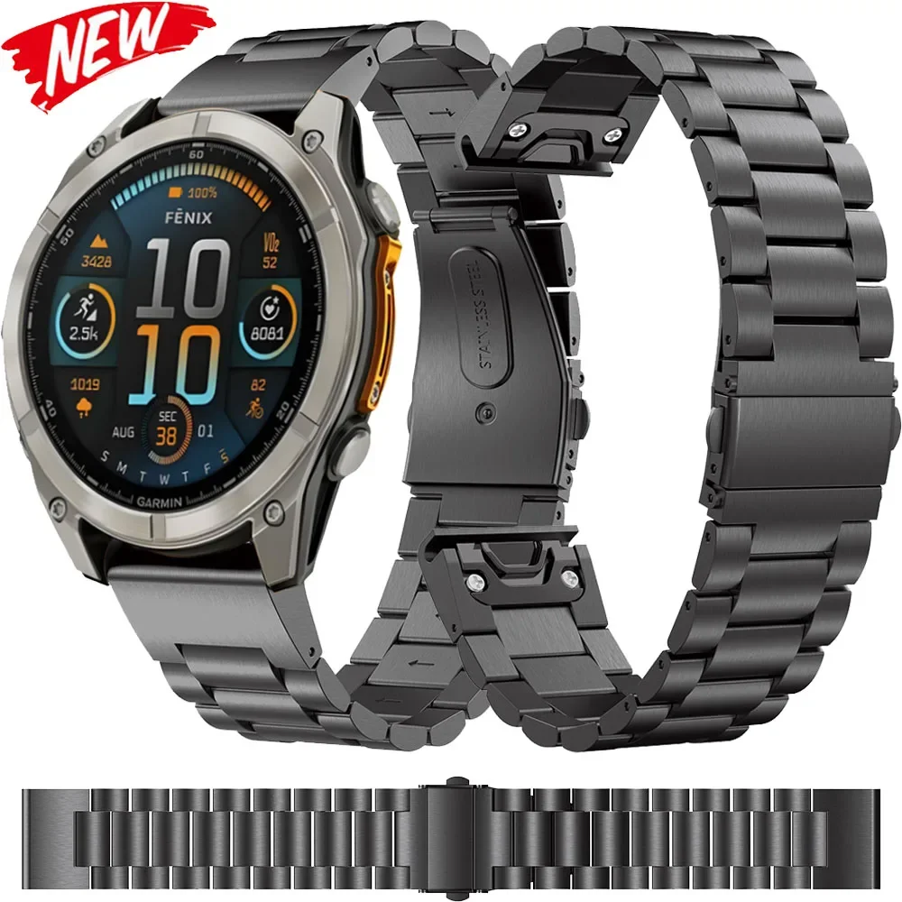 Quick Fit 26mm 22mm 20mm Metal Strap For Garmin Tactix 8 Fenix 8/E 7X 6X Stainless Steel Bracelet Enduro 3 Forerunner 965 Band Image
