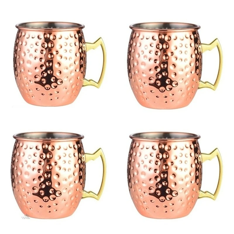 4 Stück 550 ml gehämmerte verkupferte Moskauer Mule Becher Cocktail Bier Kaffeetasse Trinkgeschirr Tazas Image