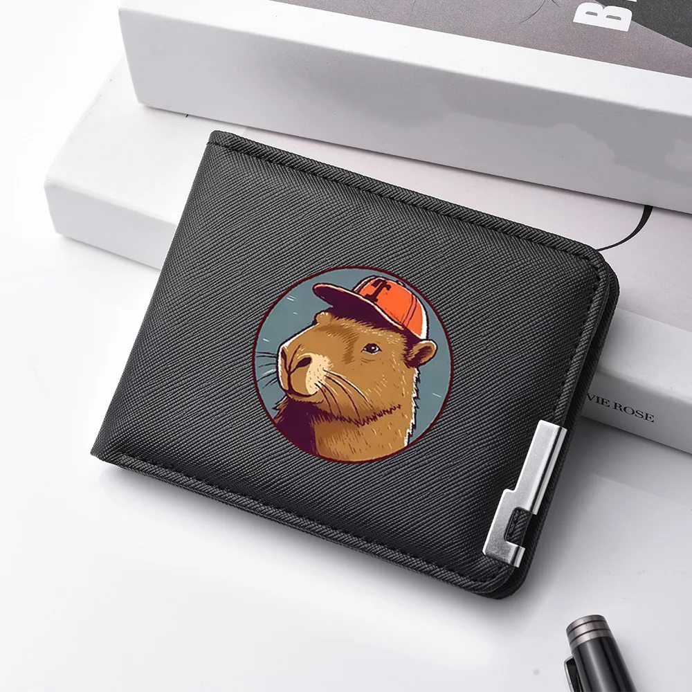 Portable Ultra-thin PU Leather Men's Wallet Short Casual Cartoon Printed Credit Card Holder Wallet Image