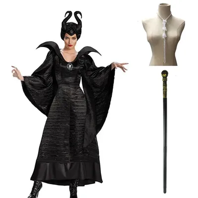 Maleficent Hexenkostüm Dunkle Hexe Königin Kleid Damen Halloween Gothic Vampirkostüm Hexenkleid Hut Image