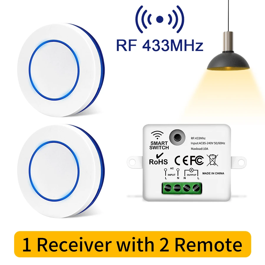 RF 433 MHz Drahtlose Licht Schalter Mini Runde Taste Wand Panel Schalter Fernbedienung 220 V 110 V 10A relais Controller Für LED Lampe Image