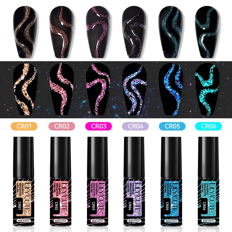 LILYCUTE 6 Teile/satz Reflektierende Linie Gel Nagellack Funkelnden Malerei Nagel Gel Polnisch Maniküre Kit Semi Permanent Nail art UV Gel Image