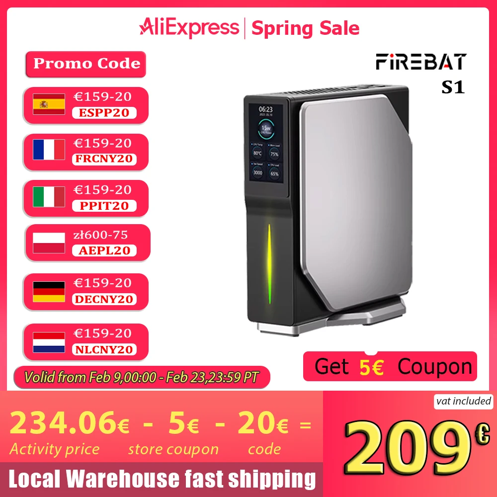 FIREBAT S1 Intel N100 Mini-PC DDR4 16 GB RAM 512 GB SSD Windows 11 Mini Screnn BT4.2 Dual HDMI Gaming Arbeit Desktops Computer