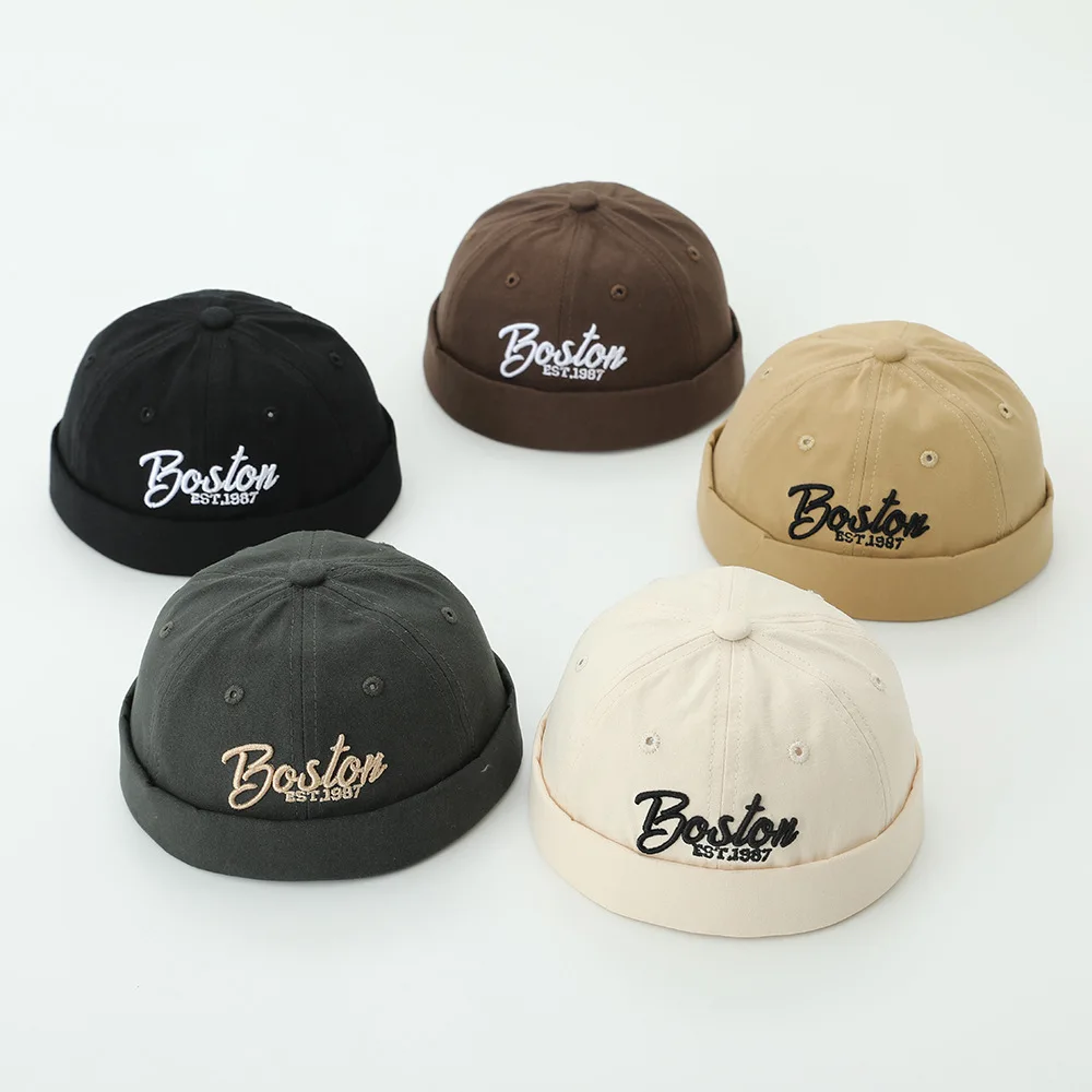 Einfarbig Baby Dome Melone Kappe Brief Stickerei Kinder Baumwolle Brimless Hut Casual Jungen Mädchen Hip Hop Docker Caps Image