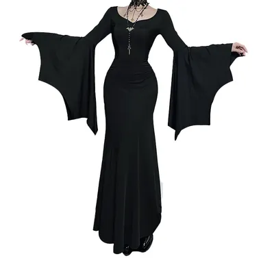 Flare Sleeve Gothic Mittelalter Kleid Solide Taille Party Kleid Hexe Lange Kleider Für Frauen Image