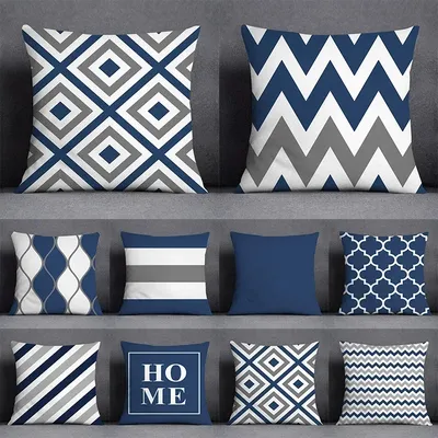 45x45cm Kissen bezug geometrisches Muster Polyester blau grau Kissen bezug Polsters ofa Kissen Wurf Image