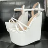 Olomm handgefertigte Damen-Plateau-T-Riemen-Sandalen, ultrahohe Keilabsätze, offene Zehen, elegante weiße Club-Schuhe, Damen, Größe 5–15