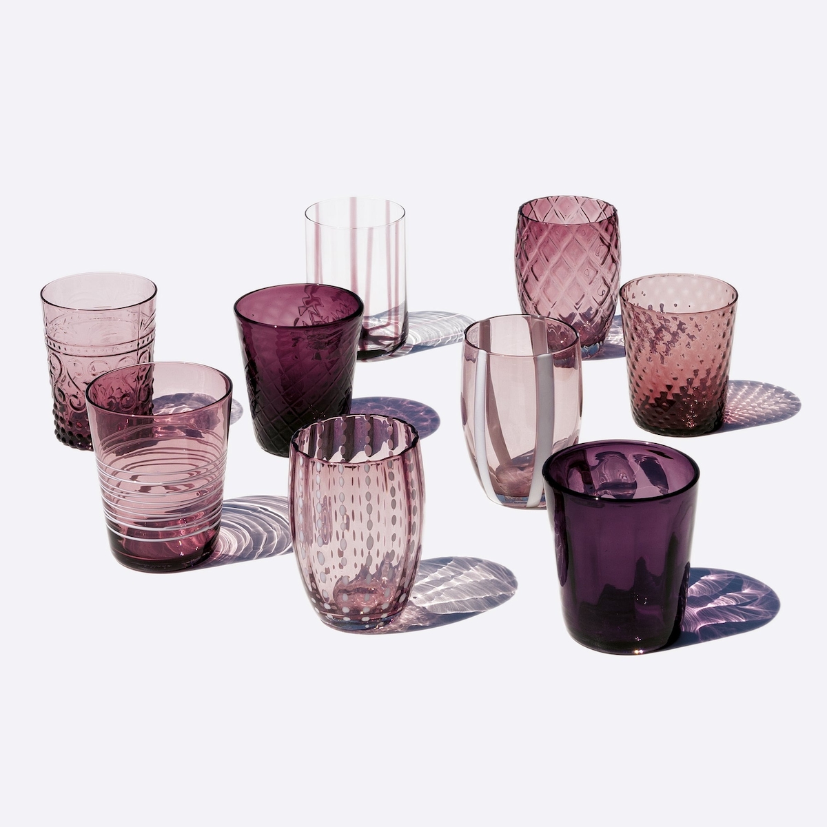 Zafferano Melting Pot Set mit 6 einfarbigen Gläsern - Amethyst - mundgeblasenes Glas, 32 cl - handgefertigte Becher für Wasser und Cocktails Image
