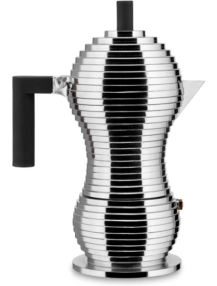 pulcina, aluminium-kaffeemaschine mit schwarzem griff 6 tassen, alessi Image