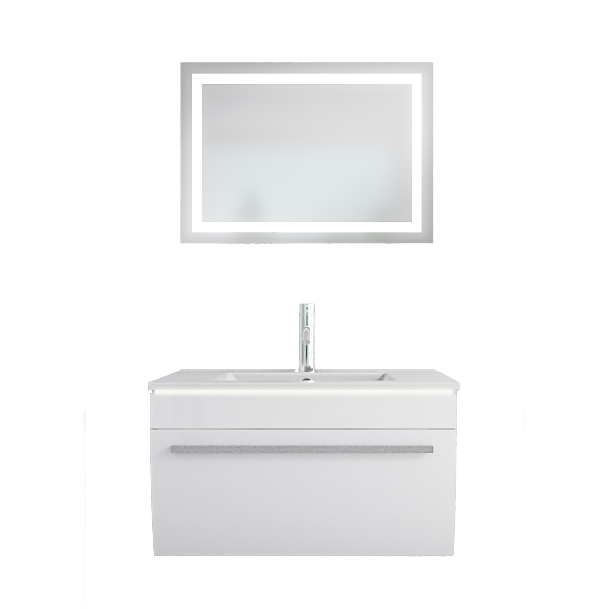 AcquaVapore Badmöbel Set Gently 3 V1 Weiß MDF Waschtisch 70cm mit Leuchtspiegel LSP03 70x50 cm MIT Spiegelheizung Image