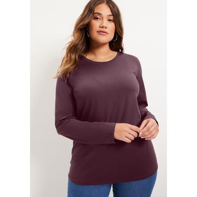 Plus Size Women's Long-Sleeve Crewneck One + Only Tee by June+Vie in Fig (Size 18/20)