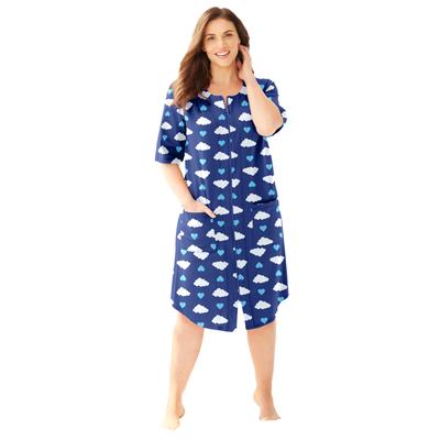 Plus Size Women's Short French Terry Zip-Front Robe by Dreams & Co. in Ultra Blue Clouds (Size 1X)
