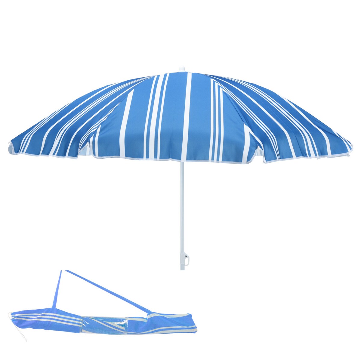 Sonnenschirm rund 1,80m Blau gestreift Polyester knickbar UV 30+ Image