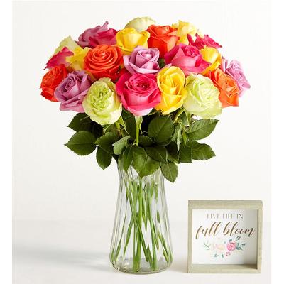 1-800-Flowers Flower Delivery Two Dozen Assorted Roses W/ Clear Vase & Sign