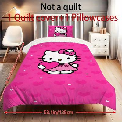 TEMU 2pcs/3pcs For Hello Kitty Polyester Bedding Set, 1*sheet + 2*pillowcases, No Filling, Soft And Comfortable, Mixed Color, Contemporary Style, 250g/㎡, Machine Washable, For Home Bedroom, , All Image